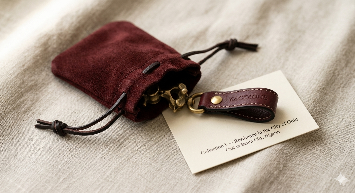 6ACK6ONE keychain on denim — lifestyle shot